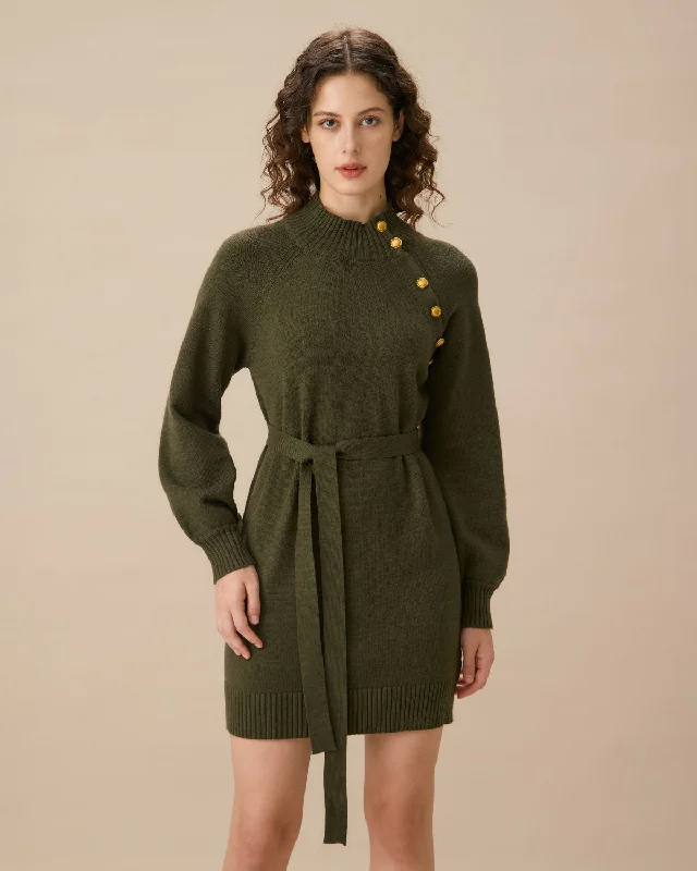 Halter Neck Women Dress to Show Off the Shoulders and NecklineGreen Lantern Sleeve Sweater Mini Dress Halter Neck Women Dress to Show Off the Shoulders and NecklineGreen Lantern Sleeve Sweater Mini Dress