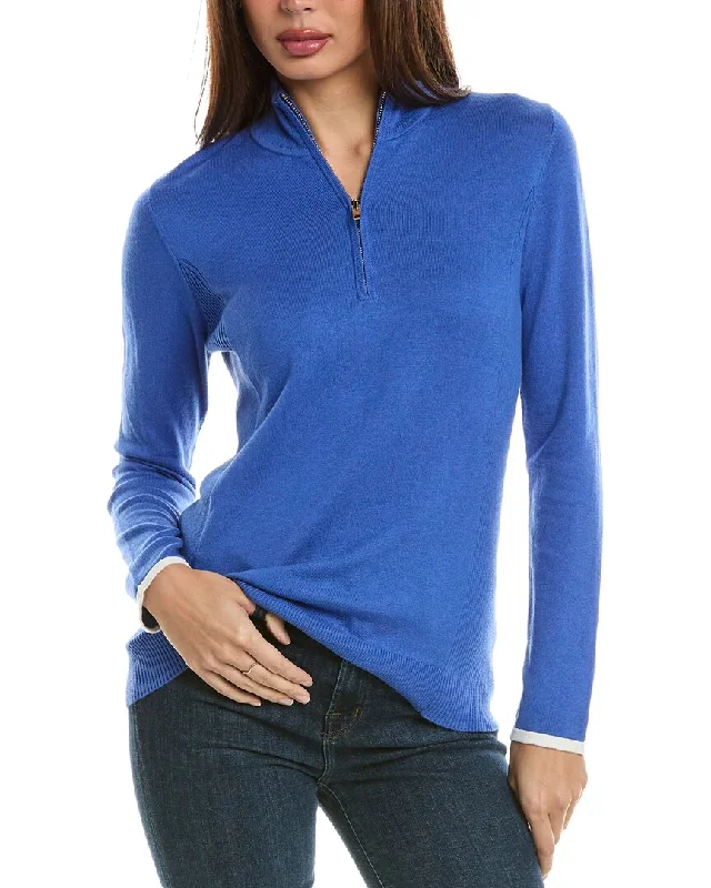 Women's Longline Boyfriend - Style Sweater in Gray for a Relaxed and Casual OutfitHannah Rose Tee Time Cashmere-Blend 1/4-Zip Pullover Women's Longline Boyfriend - Style Sweater in Gray for a Relaxed and Casual OutfitHannah Rose Tee Time Cashmere-Blend 1/4-Zip Pullover