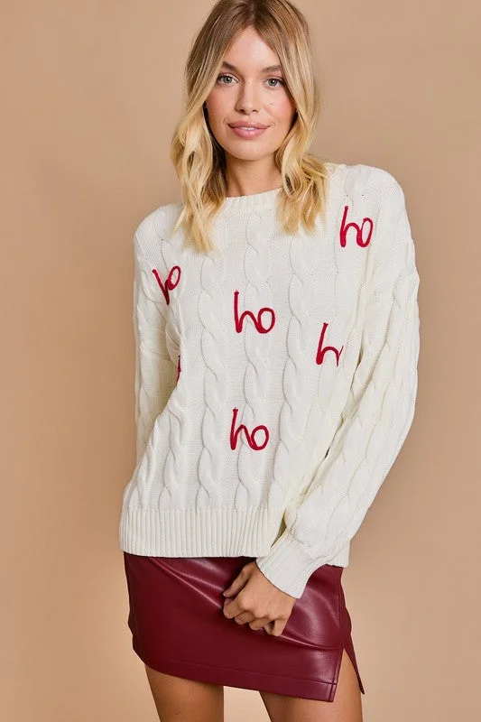 Women's Oversized Chunky Knit Pullovers in Neutral Tones'Ho Ho Ho' Round Neck Pullover Christmas Sweater Women's Oversized Chunky Knit Pullovers in Neutral Tones'Ho Ho Ho' Round Neck Pullover Christmas Sweater