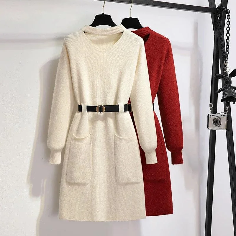 Longline Women's Mohair Sweater Dresses in a Loose FitHyacinth Knitted Dress With Belt Longline Women's Mohair Sweater Dresses in a Loose FitHyacinth Knitted Dress With Belt