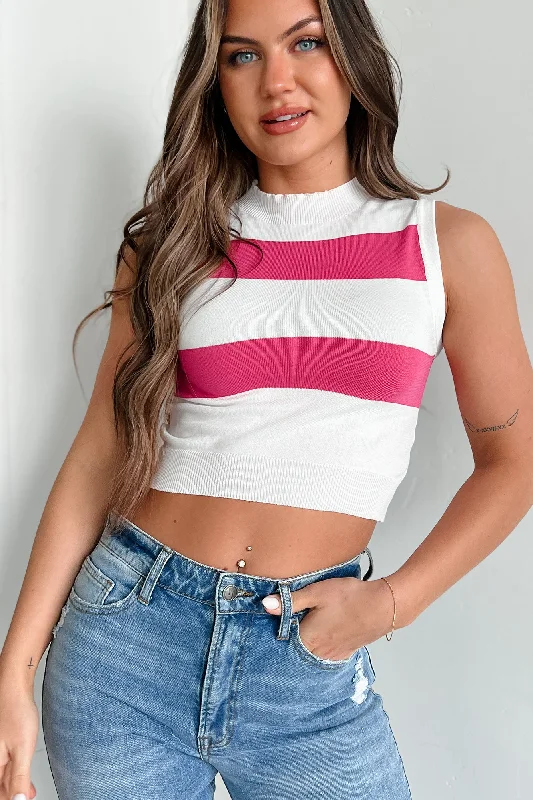 Long - Sleeve Women's Ribbed Crop Top in Beige for a Stylish and Cozy Fall OutfitI Always Know Striped Sleeveless Crop Top (Ivory/Fuchsia) Long - Sleeve Women's Ribbed Crop Top in Beige for a Stylish and Cozy Fall OutfitI Always Know Striped Sleeveless Crop Top (Ivory/Fuchsia)
