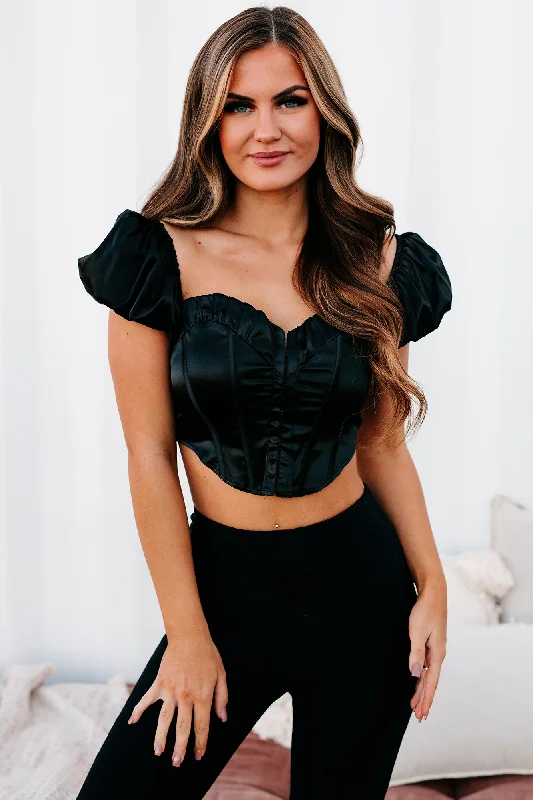 Sports - Style Women's Crop Top in Gray with Moisture - Wicking Fabric for WorkoutsI Don't Need Luck Cap Sleeved Satin Crop Top (Black) Sports - Style Women's Crop Top in Gray with Moisture - Wicking Fabric for WorkoutsI Don't Need Luck Cap Sleeved Satin Crop Top (Black)