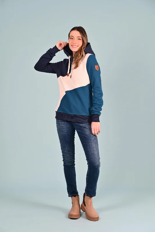 Women's quarter - zip sweatshirt made of organic cotton for eco - conscious fashionIndie Contrast Panel Hoodie Teal Mix Women's quarter - zip sweatshirt made of organic cotton for eco - conscious fashionIndie Contrast Panel Hoodie Teal Mix