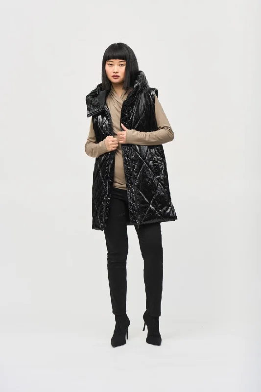 Ruffled Women's Vests in a Soft Pastel for a Girly LookJoseph Ribkoff Black Quilted Hooded Puffer Vest Ruffled Women's Vests in a Soft Pastel for a Girly LookJoseph Ribkoff Black Quilted Hooded Puffer Vest