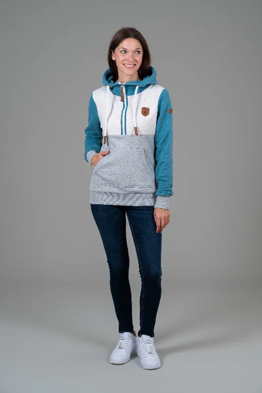 Women's graphic - printed sweatshirt featuring floral patterns for a feminine touchKaya Half-Zip Hoodie Peacock Blue Women's graphic - printed sweatshirt featuring floral patterns for a feminine touchKaya Half-Zip Hoodie Peacock Blue
