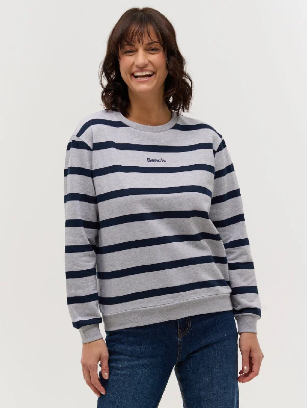Women's mock - neck sweatshirt made of moisture - wicking material for fitness useLaide Stripe Crew Neck Women's mock - neck sweatshirt made of moisture - wicking material for fitness useLaide Stripe Crew Neck