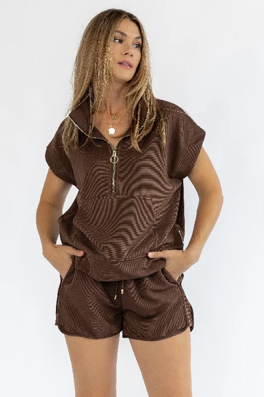 Women's Mock Neck Pullovers in Satin Fabric for EleganceLandry Brown Textured Pullover - Final Sale