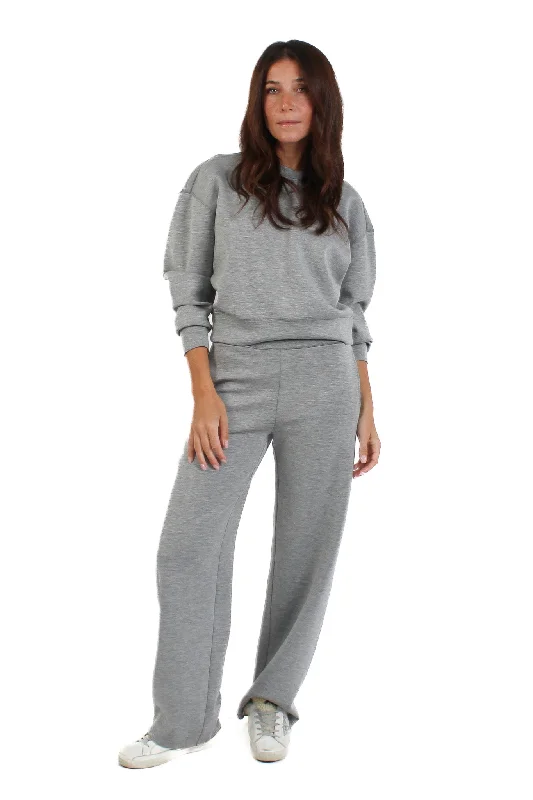 Ruffled Women's Pullovers in Soft Pastels for a Feminine TouchLucie Heather Grey Scuba Pullover and Victoria Scuba Pant Ruffled Women's Pullovers in Soft Pastels for a Feminine TouchLucie Heather Grey Scuba Pullover and Victoria Scuba Pant