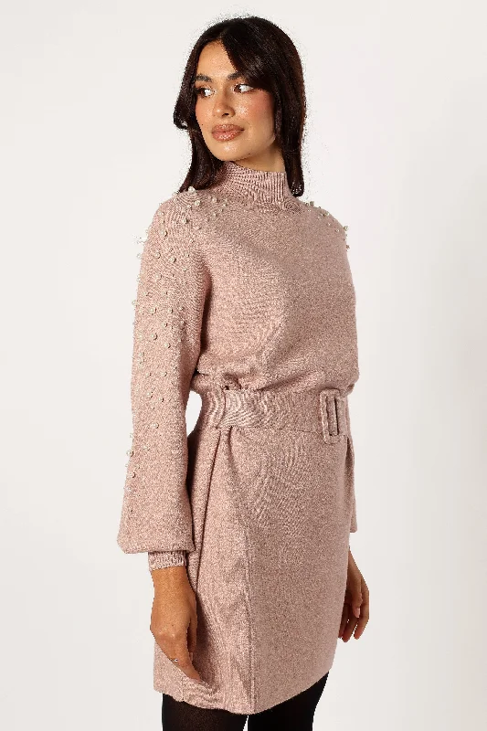 Ball Gown Women Dress with a Full Skirt for a Princess - like LookMaeve Long Sleeve Mini Dress - Mocha Ball Gown Women Dress with a Full Skirt for a Princess - like LookMaeve Long Sleeve Mini Dress - Mocha