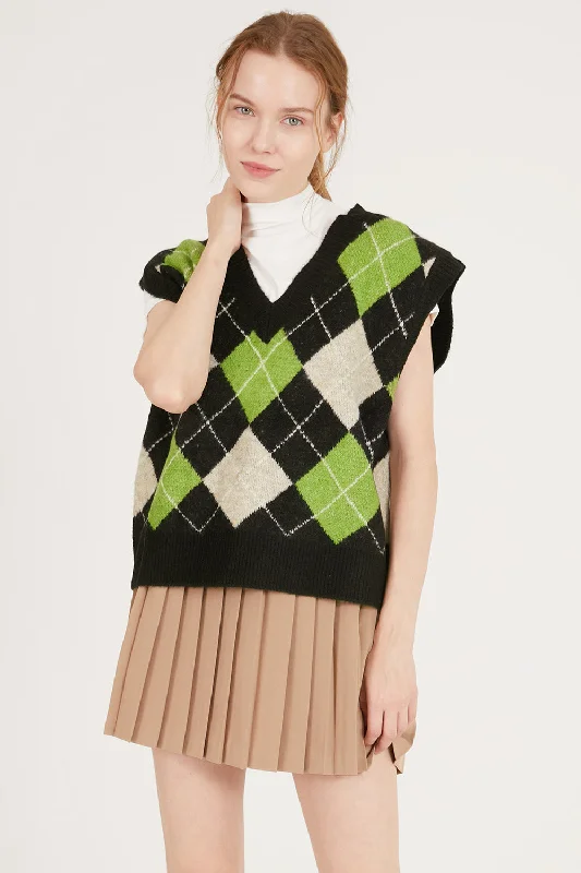 Sequined Women's Vests in a Metallic Finish for a Sparkly Night OutMandy Argyle Sweater Vest