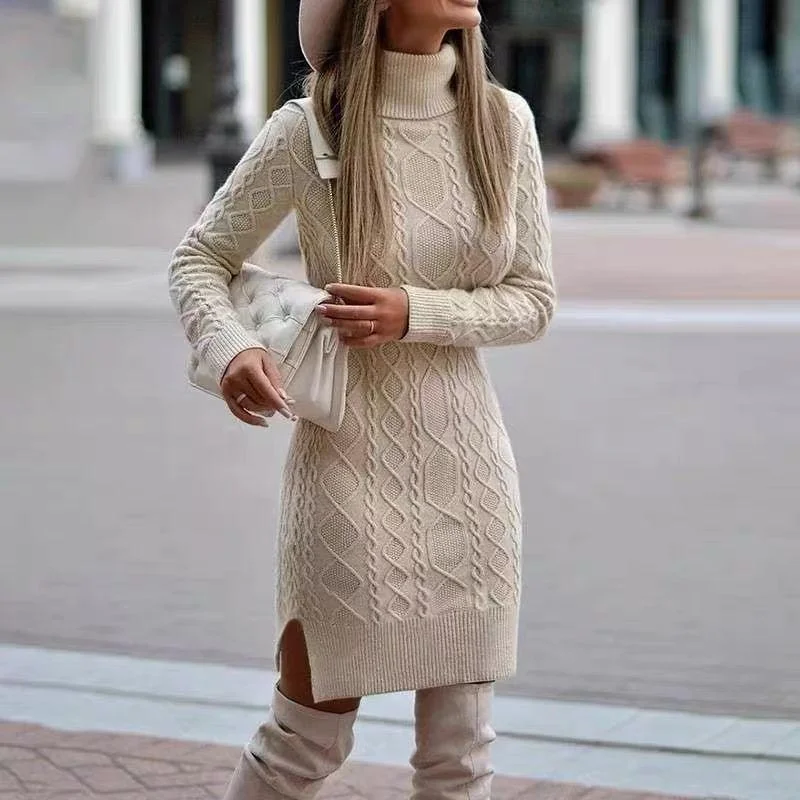 Women's Off - Shoulder Chunky Knit Sweater Dresses in Earth TonesMasha Turtleneck Knitted Midi Dress Women's Off - Shoulder Chunky Knit Sweater Dresses in Earth TonesMasha Turtleneck Knitted Midi Dress