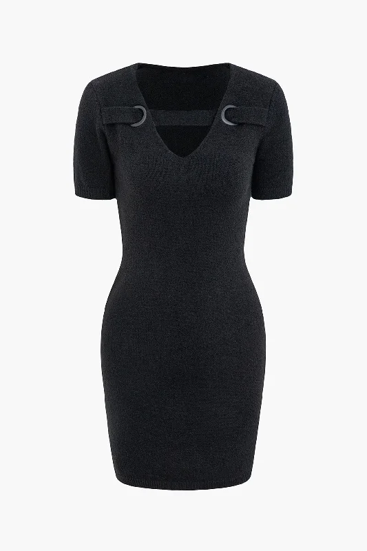 Sleeveless Women Dress in Bright Colors for Summer PartiesV-neck Knit Short Sleeve Mini Dress Sleeveless Women Dress in Bright Colors for Summer PartiesV-neck Knit Short Sleeve Mini Dress