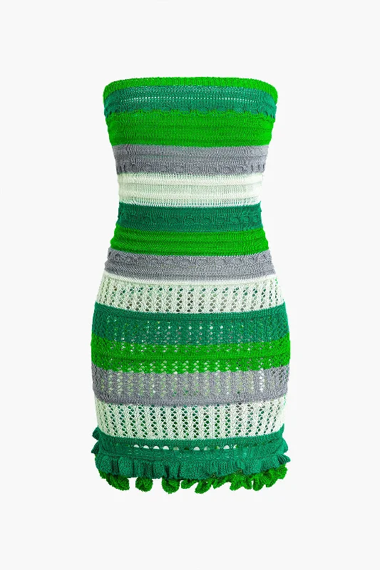 Printed Abstract Women Dress for a Modern and Artistic AppealContrast Scallop Edge Strapless Knit Mini Dress Printed Abstract Women Dress for a Modern and Artistic AppealContrast Scallop Edge Strapless Knit Mini Dress