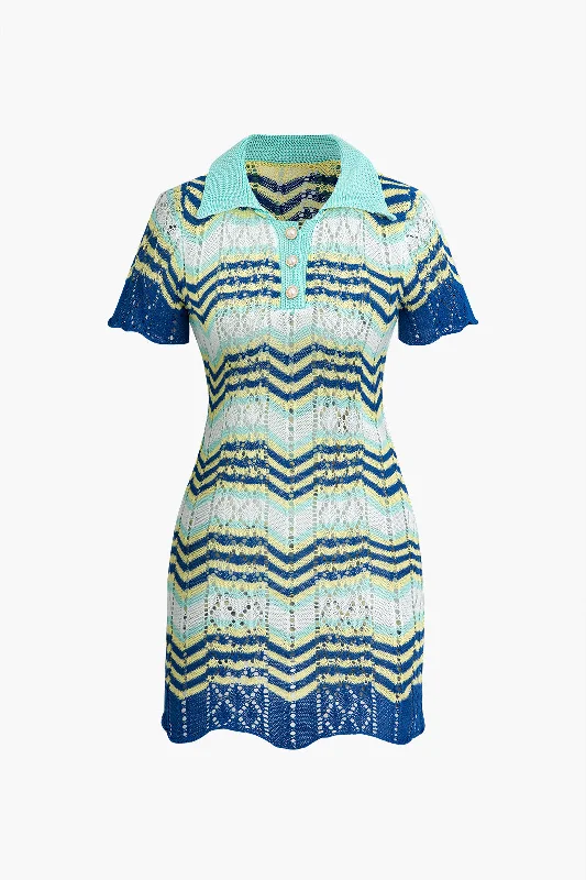 Long - Sleeve Women Dress in Velvet for a Luxurious Winter LookColor Block Crochet Polo Collar Short Sleeve Mini Dress Long - Sleeve Women Dress in Velvet for a Luxurious Winter LookColor Block Crochet Polo Collar Short Sleeve Mini Dress