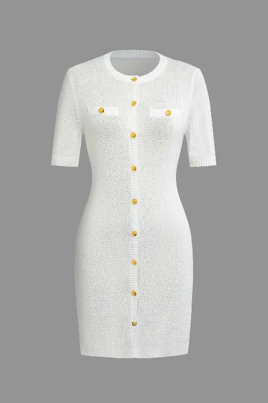 Ball Gown Women Dress with a Full Skirt for a Princess - like LookSolid Knit Button Up Mini Dress Ball Gown Women Dress with a Full Skirt for a Princess - like LookSolid Knit Button Up Mini Dress