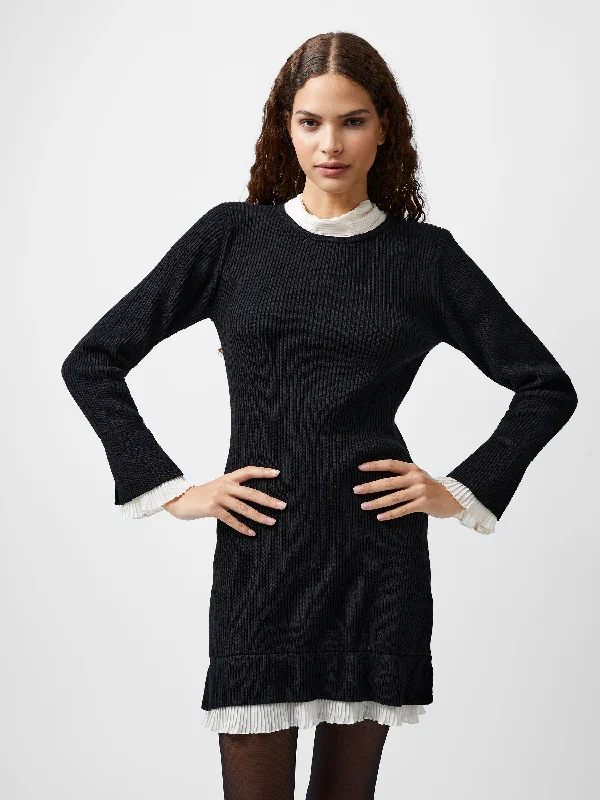 Plus Size Women Dress with a Flattering A - Line Cut for Comfort and StyleMelody Pleated Mix Mini Dress Plus Size Women Dress with a Flattering A - Line Cut for Comfort and StyleMelody Pleated Mix Mini Dress