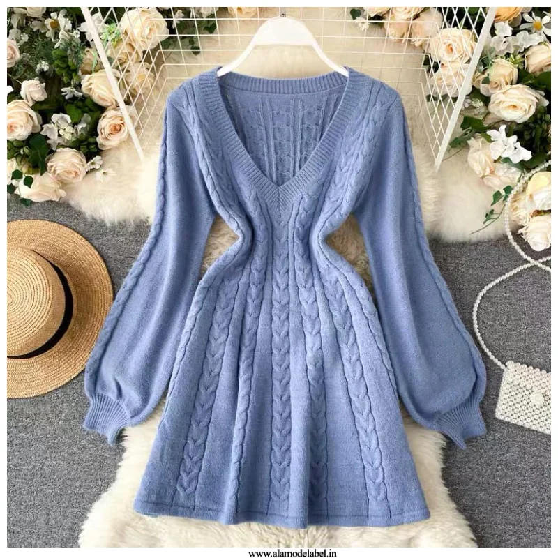 Cowl Neck Women's Cashmere Blend Sweater Dresses for WinterMitsy Knitted Dress
