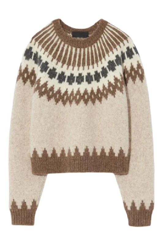 Plus Size Women's Off - Shoulder Ruffled Hem Sweater in Pink for a Feminine and Flirty LookNili Lotan Alena Sweater in Oatmeal Fairisle Plus Size Women's Off - Shoulder Ruffled Hem Sweater in Pink for a Feminine and Flirty LookNili Lotan Alena Sweater in Oatmeal Fairisle