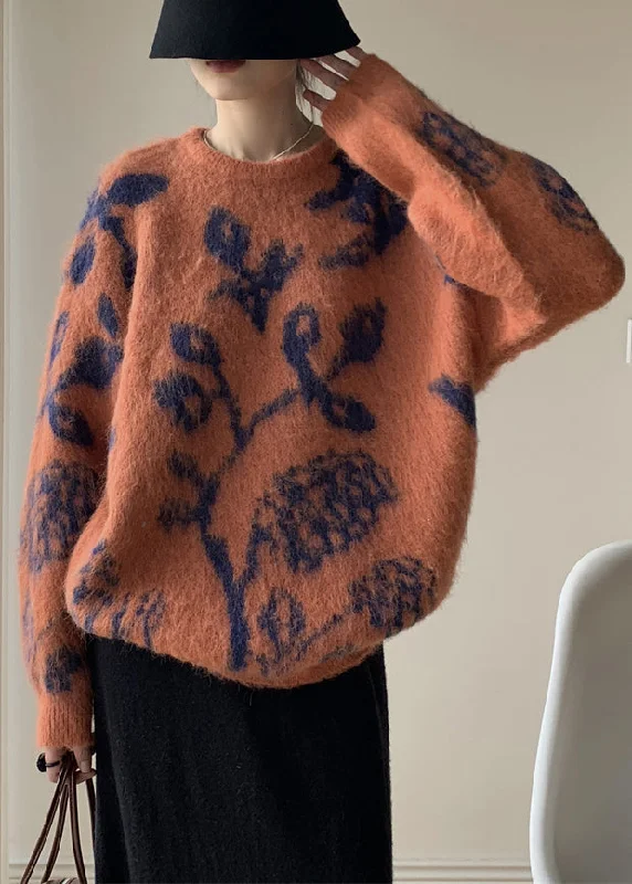 Women's High - Low Hem Pullovers in a Contemporary DesignOrange Thick Cotton Knit Pullover Sweaters O Neck Winter Women's High - Low Hem Pullovers in a Contemporary DesignOrange Thick Cotton Knit Pullover Sweaters O Neck Winter