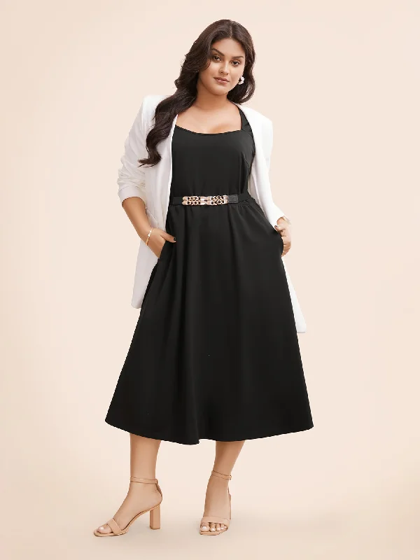 Belted Women's Cotton Blend Sweater Dresses for a Casual LookPlain Elastic Waist Midi Tank Dress Belted Women's Cotton Blend Sweater Dresses for a Casual LookPlain Elastic Waist Midi Tank Dress