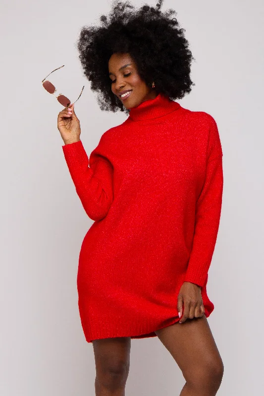 Backless Women Dress for a Sexy and Alluring Look at Evening EventsRed Turtleneck Sweater Mini Dress Backless Women Dress for a Sexy and Alluring Look at Evening EventsRed Turtleneck Sweater Mini Dress