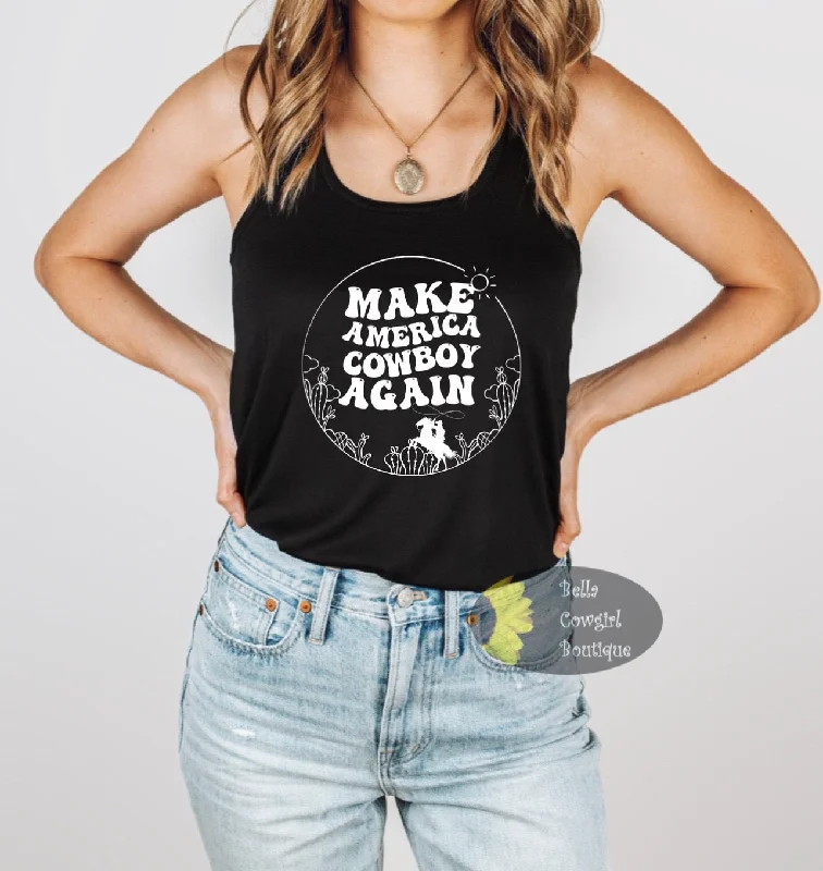 Crew Neck Women's Sustainable Tank Tops Made from Recycled MaterialsRetro Make America Cowboy Again Western Women's Tank Top