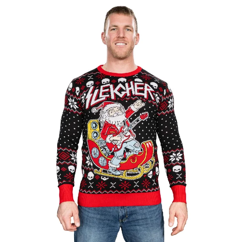 Women's Longline Boyfriend - Style Sweater in Gray for a Relaxed and Casual OutfitRock and Roll Santa Claus Guitar Sleigher Knitted Ugly Christmas Sweater