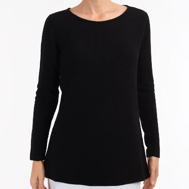 Women's Mock Neck Pullovers in Satin Fabric for EleganceRound Neck Pullover in Black
