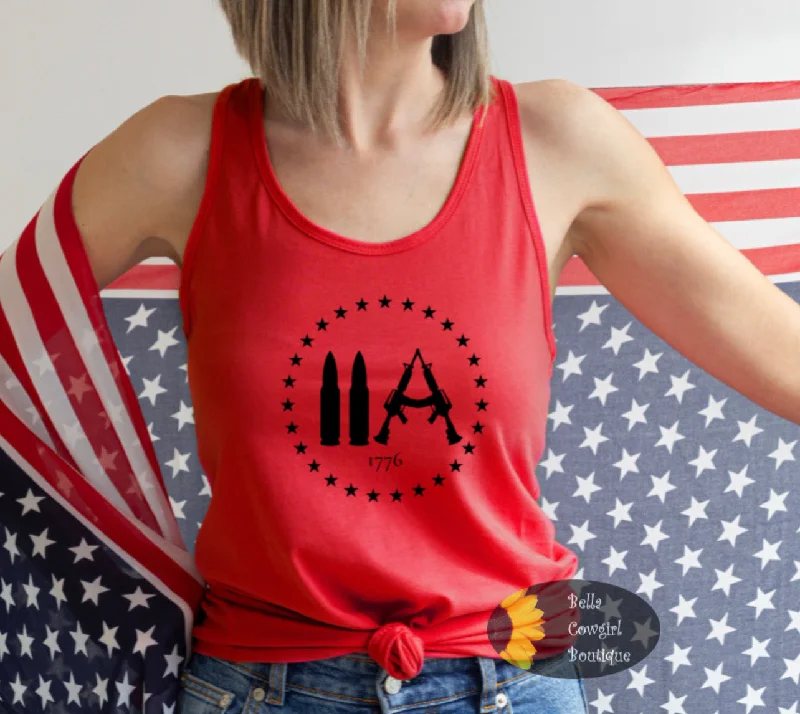 Plus Size Women's Puff - Sleeve Tank Tops in Pastel HuesSecond Amendment American 1776 Patriotic Women's Tank Top Plus Size Women's Puff - Sleeve Tank Tops in Pastel HuesSecond Amendment American 1776 Patriotic Women's Tank Top