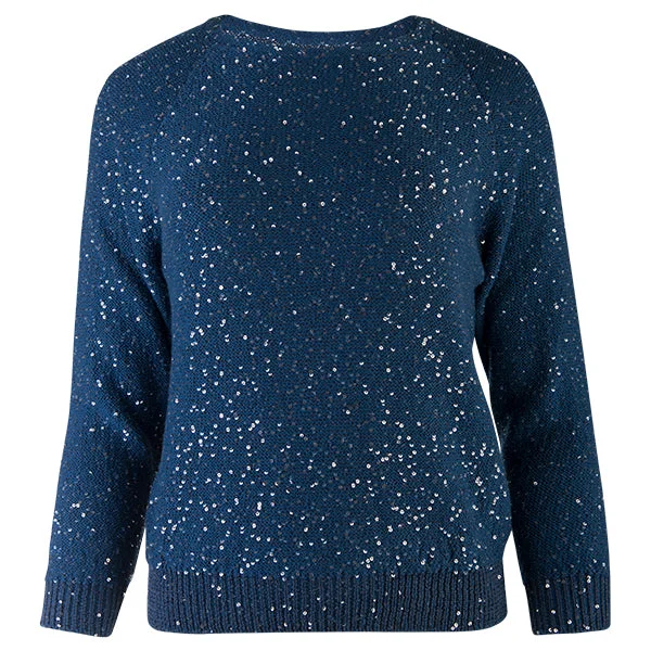 Ruffled Women's Pullovers in Soft Pastels for a Feminine TouchSequin Crewneck Raglan Pullover in Denim Blue Ruffled Women's Pullovers in Soft Pastels for a Feminine TouchSequin Crewneck Raglan Pullover in Denim Blue