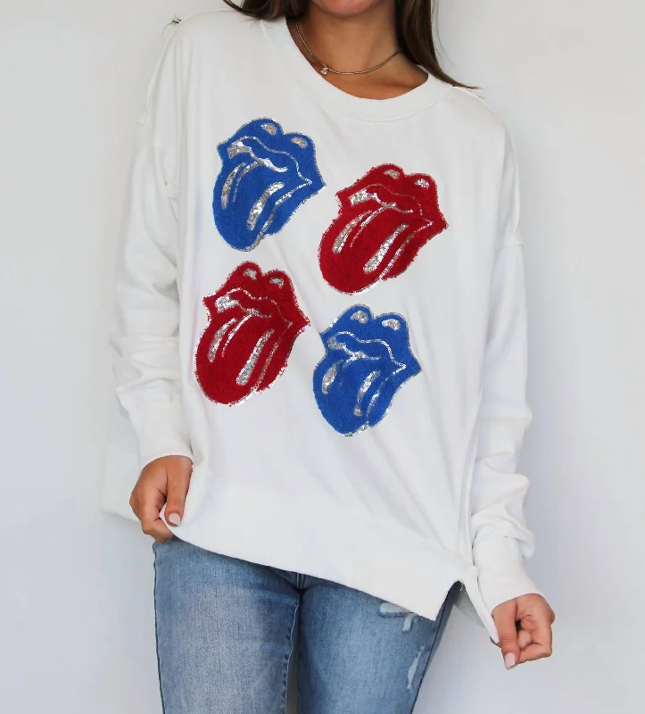Women's Oversized Chunky Knit Pullovers in Neutral TonesSequin Kiss Patch Pullover In White Women's Oversized Chunky Knit Pullovers in Neutral TonesSequin Kiss Patch Pullover In White
