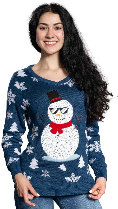 Plus Size Women's Pocket - Detail Sweater in Olive Green for a Practical and Fashionable PieceWomen's Sequin Snowman Cool Ugly Christmas Sweater Plus Size Women's Pocket - Detail Sweater in Olive Green for a Practical and Fashionable PieceWomen's Sequin Snowman Cool Ugly Christmas Sweater