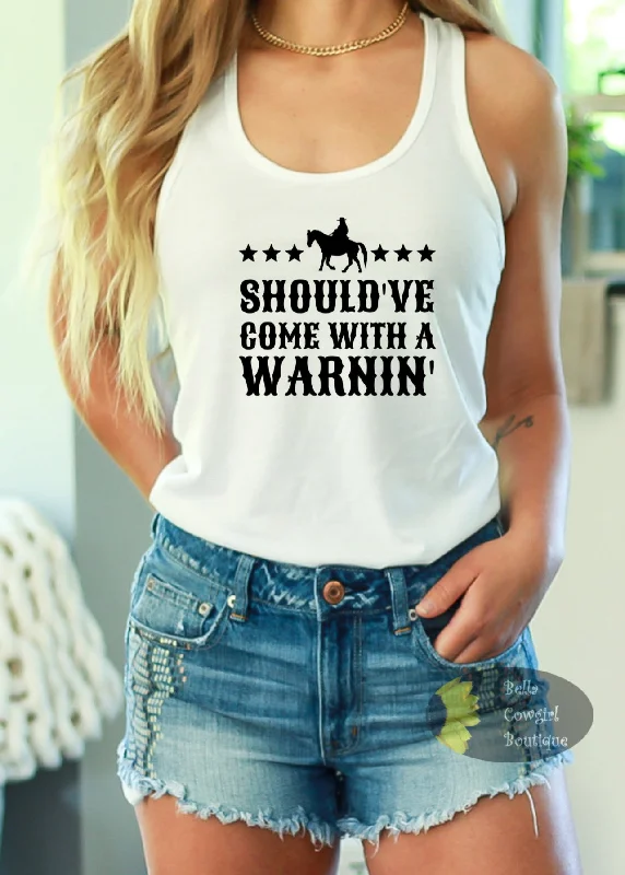 Women's Cropped Tank Tops with Vintage Band LogosShould've Come With A Warnin' Country Music Women's Tank Top Women's Cropped Tank Tops with Vintage Band LogosShould've Come With A Warnin' Country Music Women's Tank Top
