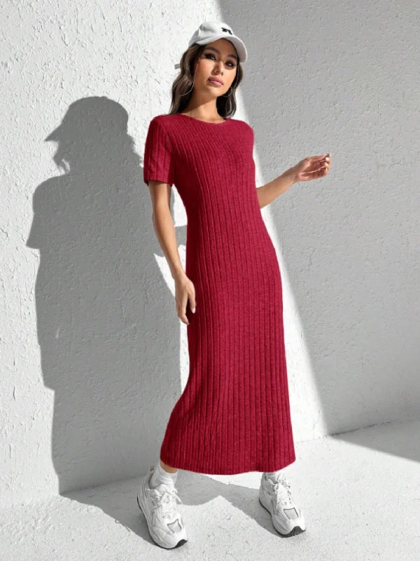 Plus Size Women's Open - Front Cardigan Style Sweater DressesBlue Zone Planet | Slit Round Neck Short Sleeve Sweater Dress Plus Size Women's Open - Front Cardigan Style Sweater DressesBlue Zone Planet | Slit Round Neck Short Sleeve Sweater Dress