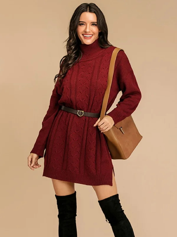 Off - the - Shoulder Women Dress for a Romantic and Feminine LookSlit Turtleneck Long Sleeve Mini Sweater Mini Dress Off - the - Shoulder Women Dress for a Romantic and Feminine LookSlit Turtleneck Long Sleeve Mini Sweater Mini Dress