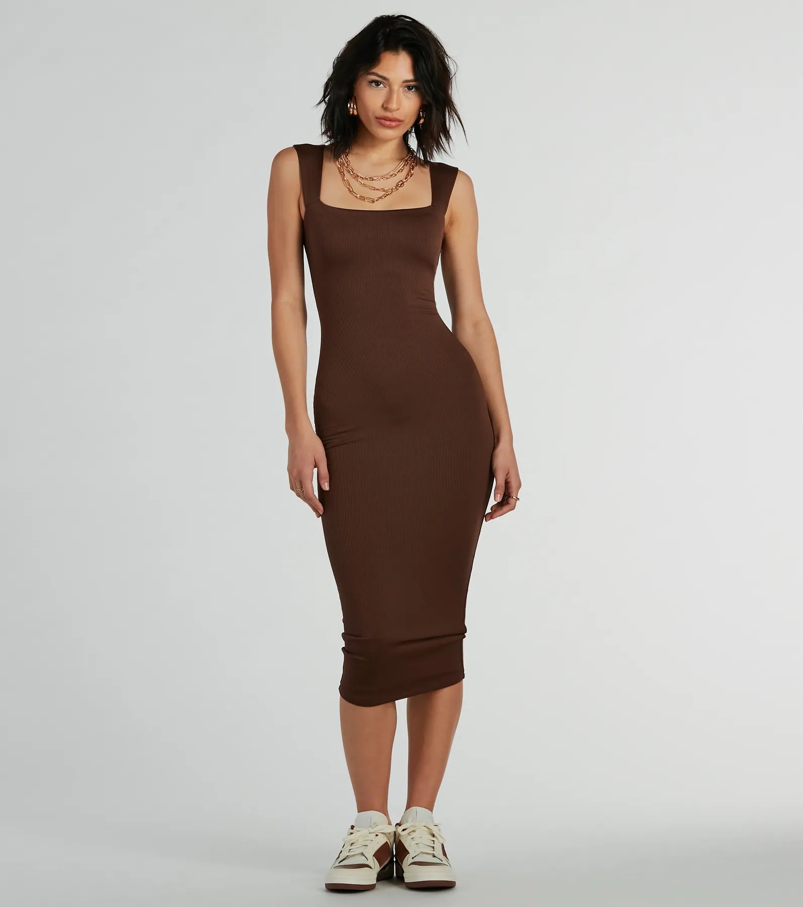 Plus Size Women's Asymmetric Hem Sweater Dresses in Modern DesignsSmooth Silhouette Square Neck Tank Midi Dress Plus Size Women's Asymmetric Hem Sweater Dresses in Modern DesignsSmooth Silhouette Square Neck Tank Midi Dress