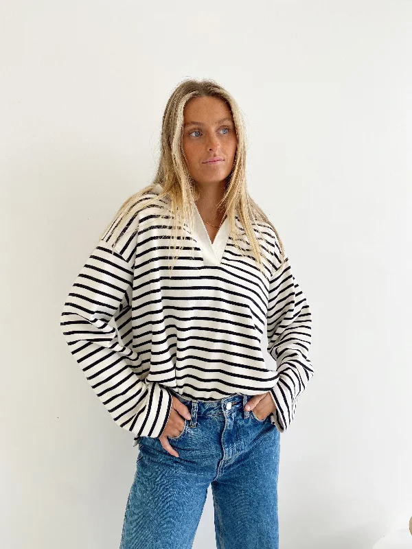 Plus Size Women's Cashmere Pullovers for Cozy LuxuryCoast Striped Pullover - Black & White Plus Size Women's Cashmere Pullovers for Cozy LuxuryCoast Striped Pullover - Black & White