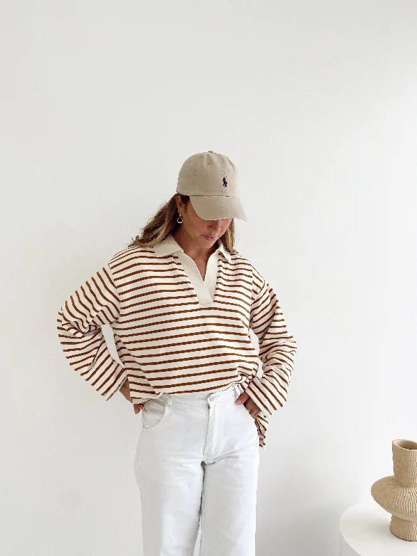Petite Women's Pullovers with a Fitted Silhouette for a Flattering LookCoast Striped Pullover - Camel / White Petite Women's Pullovers with a Fitted Silhouette for a Flattering LookCoast Striped Pullover - Camel / White
