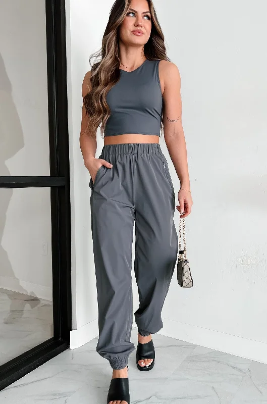 Plus - Size Women's Ruffled Crop Top in Pink for a Feminine and Flirty AppearanceStrong Finish Crop Top & Jogger Set (Charcoal) Plus - Size Women's Ruffled Crop Top in Pink for a Feminine and Flirty AppearanceStrong Finish Crop Top & Jogger Set (Charcoal)