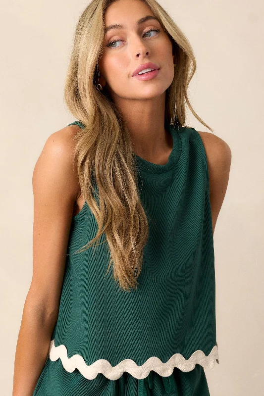 Women's Spaghetti Strap Tank Tops with Geometric PatternsSummer Nights Hunter Green Ricrac Tank Top Women's Spaghetti Strap Tank Tops with Geometric PatternsSummer Nights Hunter Green Ricrac Tank Top