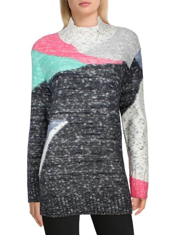 Button - Front Women's Pullovers in a Vintage - Inspired DesignSun Turn Mix Womens Colorblock Pullover Mock Turtleneck Sweater Button - Front Women's Pullovers in a Vintage - Inspired DesignSun Turn Mix Womens Colorblock Pullover Mock Turtleneck Sweater
