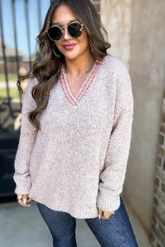 V - Neck Women's Cotton Pullovers for a Casual LookSweater Weather Mauve Long Sleeve Colorblock Stripes Pullover Sweater V - Neck Women's Cotton Pullovers for a Casual LookSweater Weather Mauve Long Sleeve Colorblock Stripes Pullover Sweater