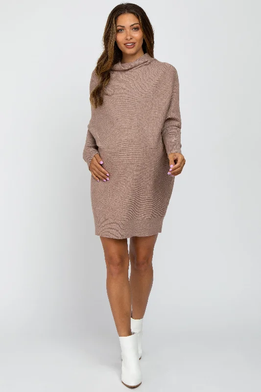 Pleated Women Dress with a Timeless and Elegant TextureTaupe Funnel Neck Dolman Sleeve Maternity Mini Dress Pleated Women Dress with a Timeless and Elegant TextureTaupe Funnel Neck Dolman Sleeve Maternity Mini Dress