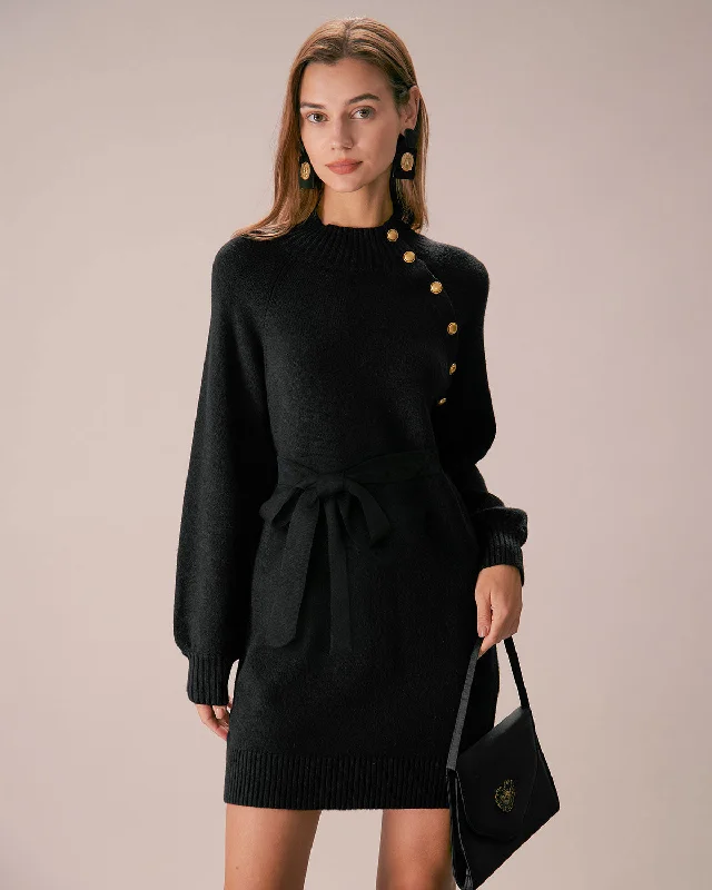 Off - the - Shoulder Women Dress for a Romantic and Feminine LookThe Black Lantern Sleeve Sweater Mini Dress Off - the - Shoulder Women Dress for a Romantic and Feminine LookThe Black Lantern Sleeve Sweater Mini Dress