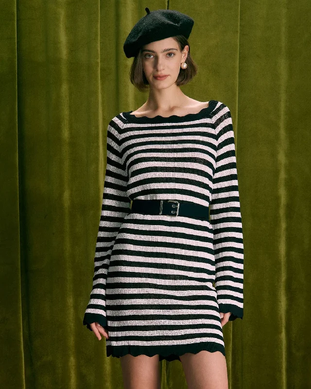 Ball Gown Women Dress with a Full Skirt for a Princess - like LookThe Black Striped Flare Sleeve Mini Dress Ball Gown Women Dress with a Full Skirt for a Princess - like LookThe Black Striped Flare Sleeve Mini Dress