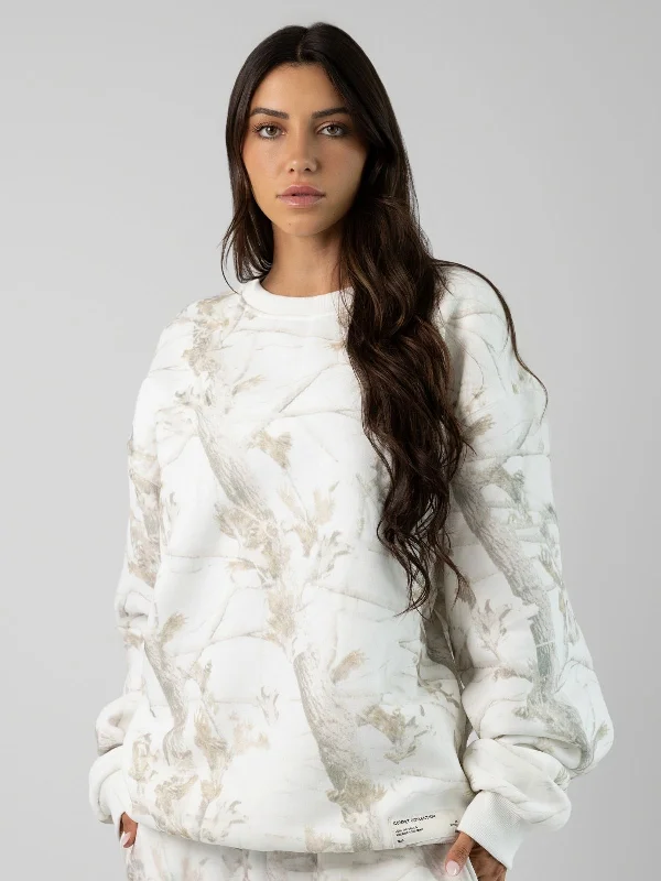 Women's long - sleeve cropped sweatshirt with ribbed cuffs for a snug fitThe Camo Crew Women's long - sleeve cropped sweatshirt with ribbed cuffs for a snug fitThe Camo Crew