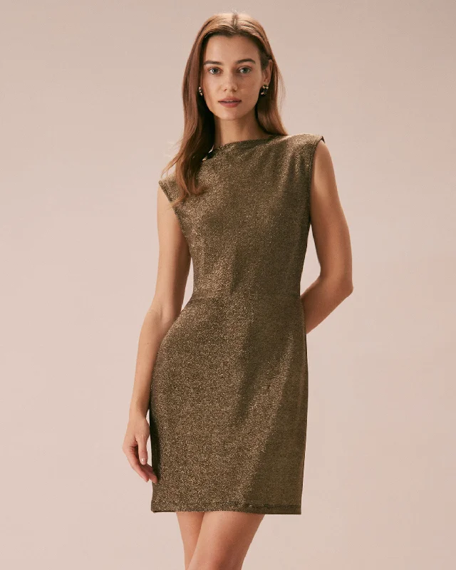 Sheath Women Dress with a Tailored Fit for a Professional LookThe Gold Mock Neck Lurex Mini Dress Sheath Women Dress with a Tailored Fit for a Professional LookThe Gold Mock Neck Lurex Mini Dress