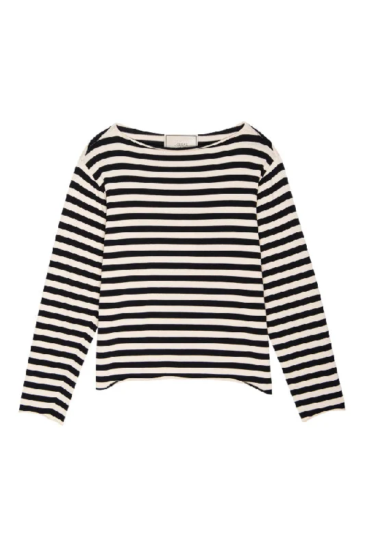 Plus Size Women's Off - Shoulder Ruffled Hem Sweater in Pink for a Feminine and Flirty LookThe Great Sailor Sweater in Black Stripe Plus Size Women's Off - Shoulder Ruffled Hem Sweater in Pink for a Feminine and Flirty LookThe Great Sailor Sweater in Black Stripe