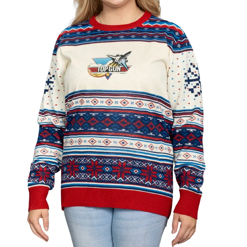 Plus Size Women's V - Neck Long - Sleeve Ribbed Cotton Sweater in Navy for a Classic StyleTop Gun Fighter Jet Christmas Sweater Plus Size Women's V - Neck Long - Sleeve Ribbed Cotton Sweater in Navy for a Classic StyleTop Gun Fighter Jet Christmas Sweater