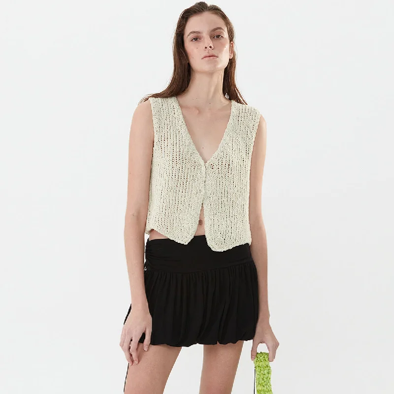 Women's Puffer Vests with a High - Collar for Winter WarmthVersatile V Neck One Button Split Summer Crochet Open Knit Sweater Vest Women's Puffer Vests with a High - Collar for Winter WarmthVersatile V Neck One Button Split Summer Crochet Open Knit Sweater Vest